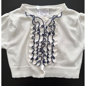 Iris & Ivy Ruffled Girls Cardigan Sweater Size 8 White/Navy Short Sleeve